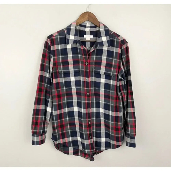 Equipment Signature Plaid Blouse in Peacoat Multi Button Down - Picture 2 of 6